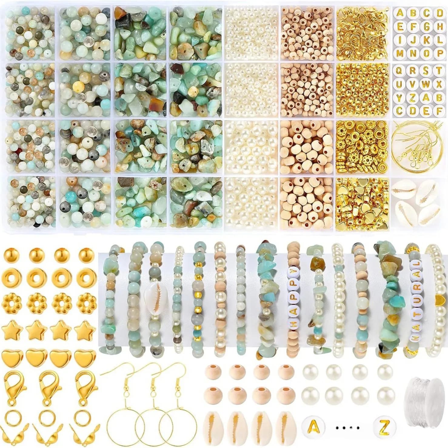 1562 pezzi Kit per creazione di gioielli Kit per creazione di braccialetti con ciondoli Perline di pietra per adulti per bracciale/collana/orecchini/anelli fai da te in pietra