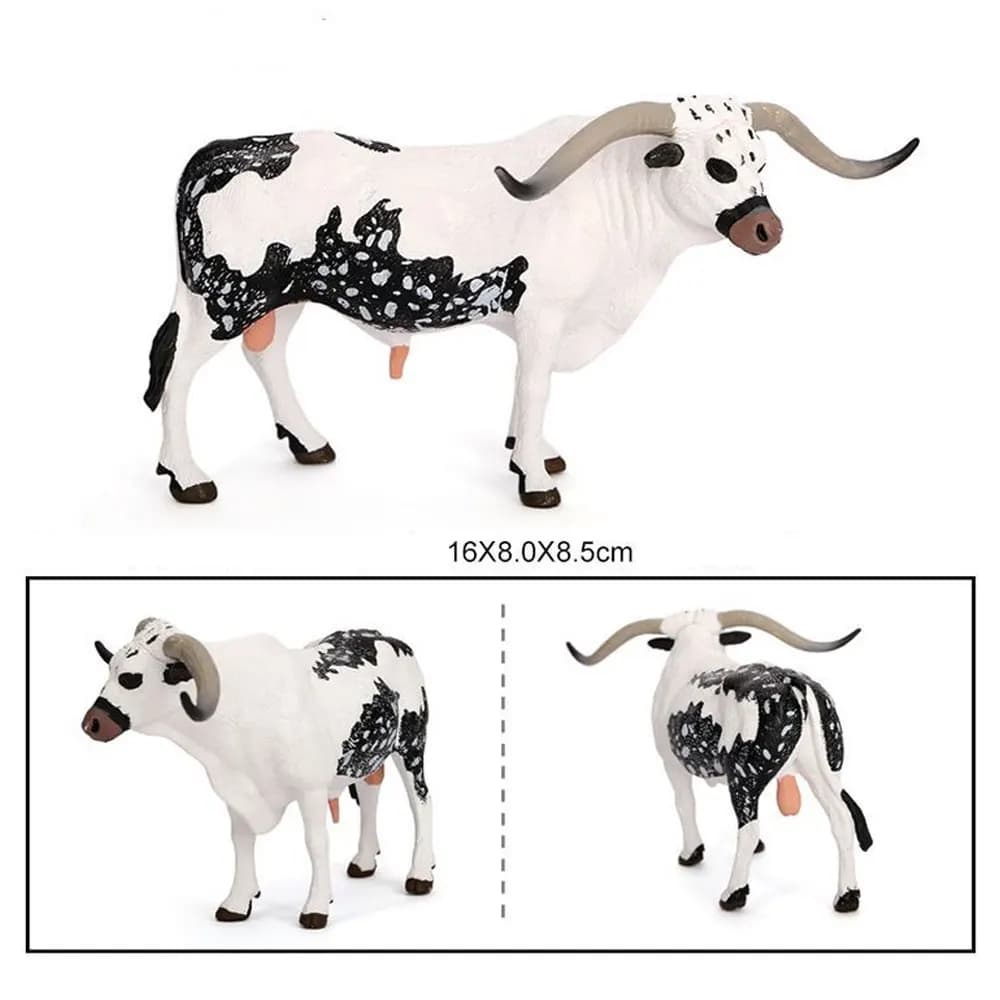 Modellino Realistico di Mucca da Allevamento del Texas, Figura Animale per l'Educazione dei Bambini, Giocattolo in Plastica Resistente e Decorazione ZG442