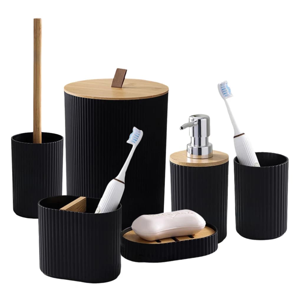 Set di 6 Accessori Moderni per il Bagno con Dispenser Sapone, Portasapone e Spazzola per WC