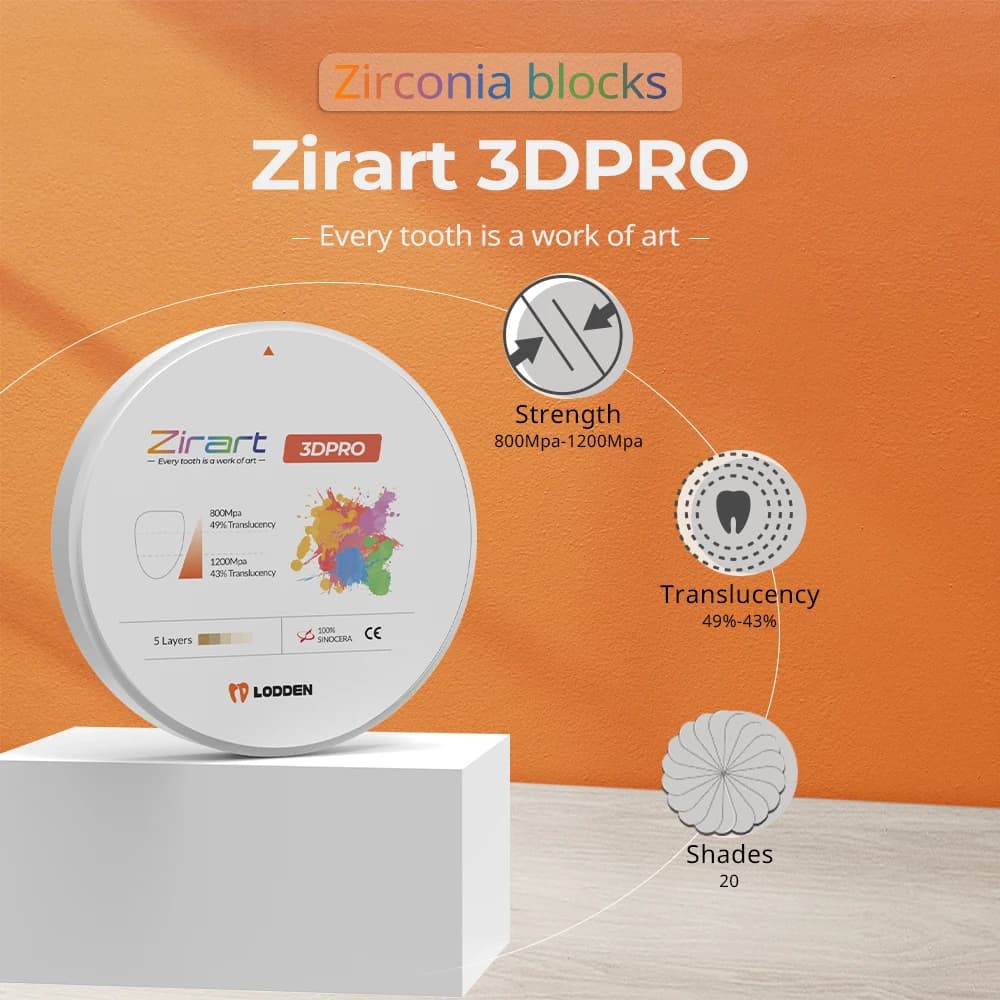 Disco in Zirconia Multistrato 3D PRO Lodden 98mm 10-25mm Vita 16 Colori Sistema Aperto per Materiali da Laboratorio Dentale CAD CAM