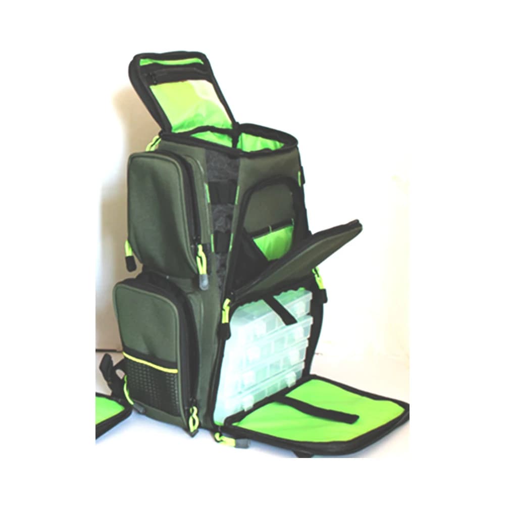 3 trays fishing gear backpack, large waterproof bag for equipment and 3 boxes for equipment