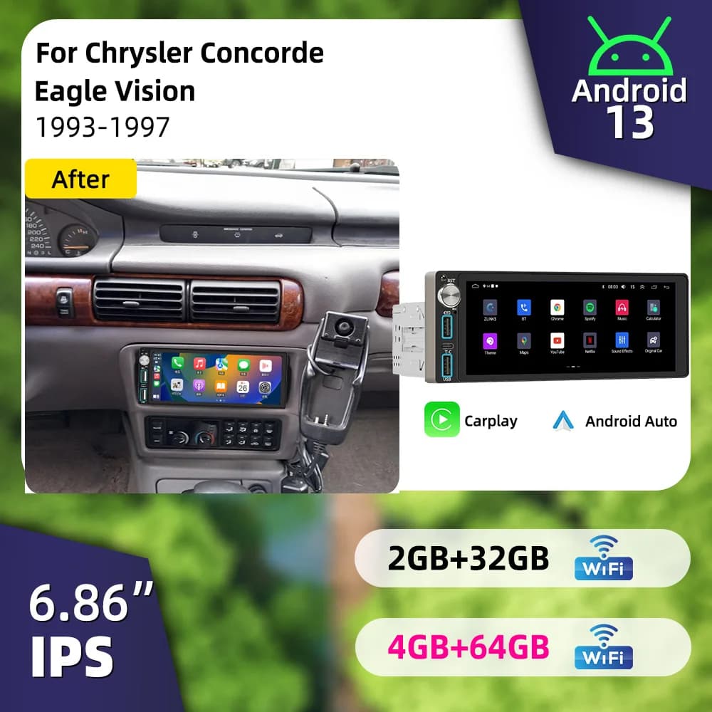 1din Autoradio 6.86" Android Car Radio for Chrysler Concorde Eagle Vision 1993-1997 Car Multimedia GPS Carplay Stereo Head Unit