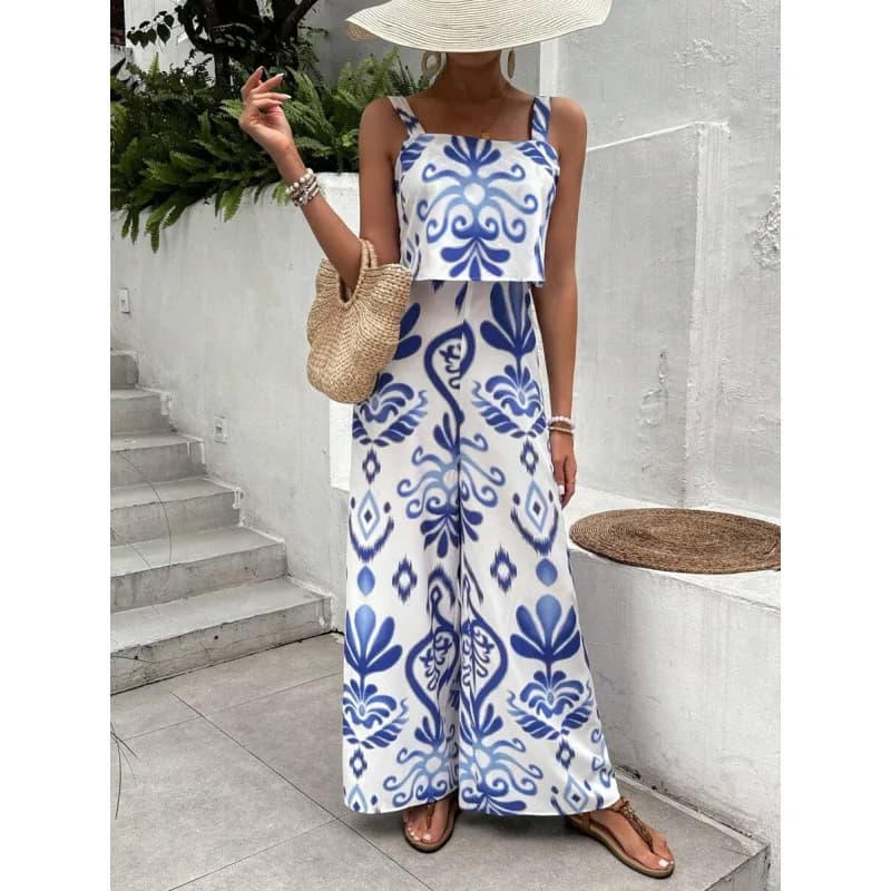 Classical Style Printed Vest Jumpsuit Neutral Nine Sleeve Length Other Material 100 Cross-Border Women's Dress