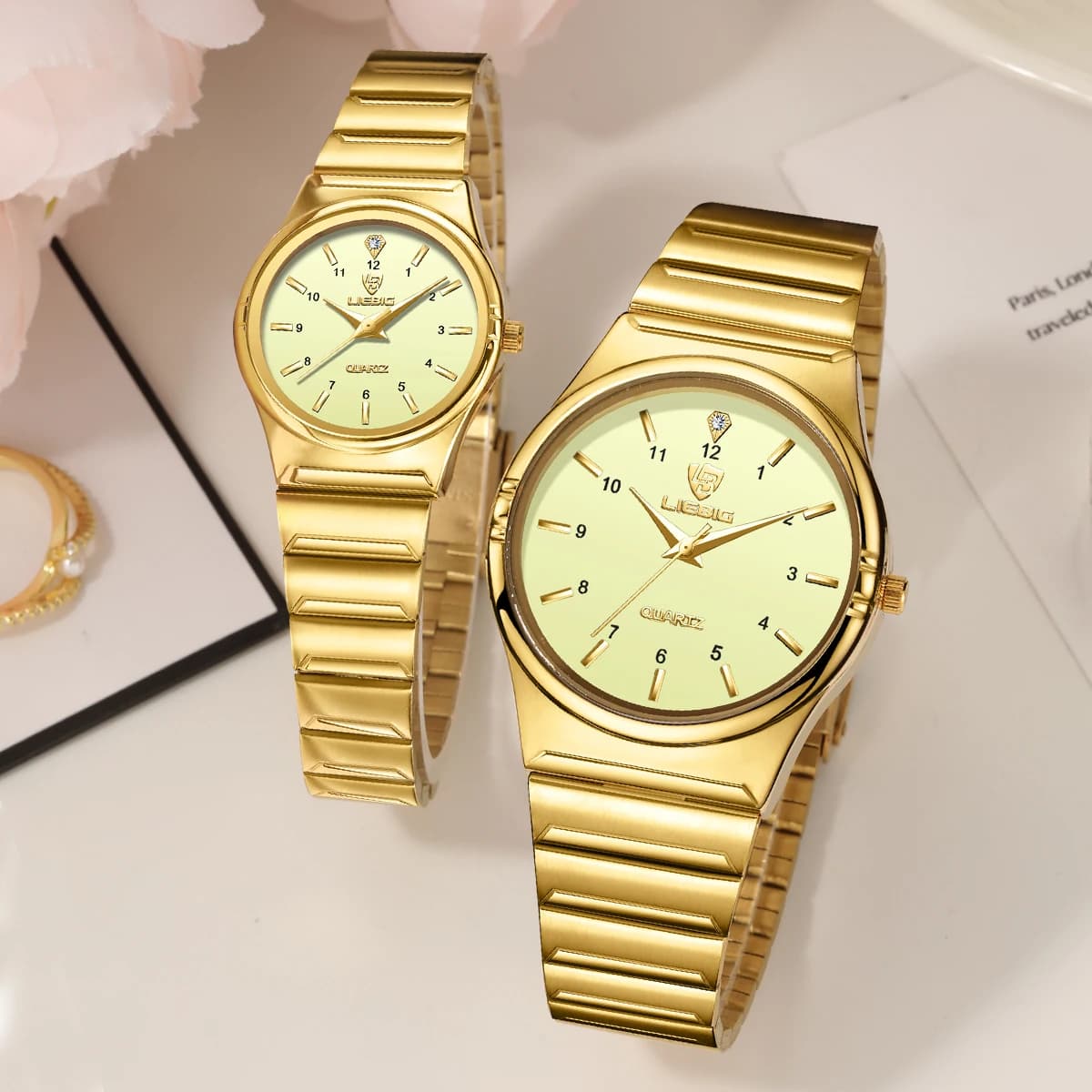 Luxury Simple Couple Watches Quartz Movement Wrist Watch With Full Steel Strap Waterproof Casual Women's Watch