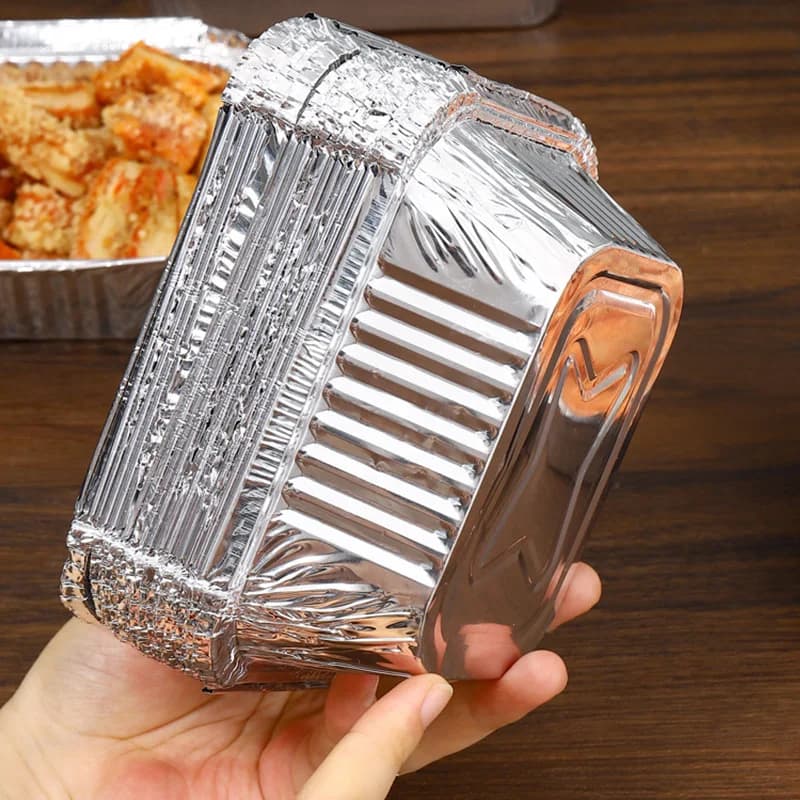 10 Vassoi Rettangolari in Alluminio per Friggitrice ad Aria, Contenitori Alimentari Monouso, Scatole per BBQ e Asporto, Accessori da Cucina