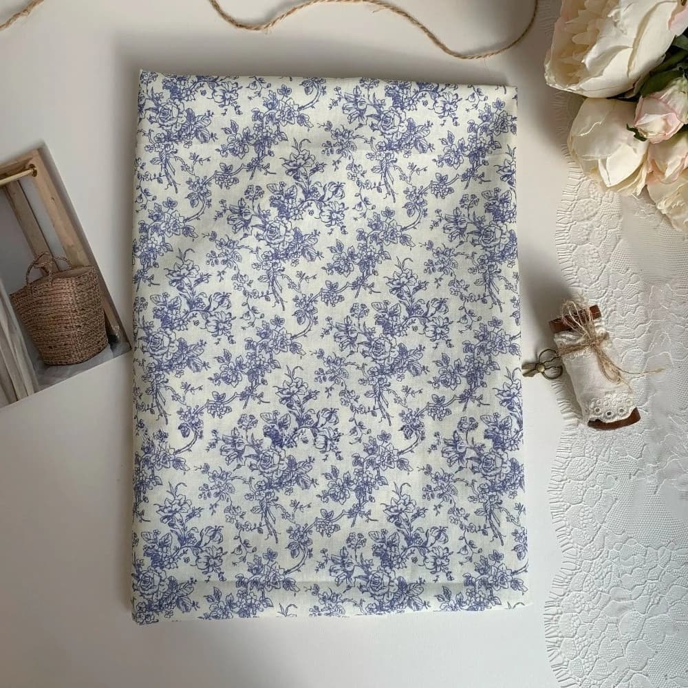140x50cm 40s 100% Cotton Printed Fabric Ins Style Minimalist Fresh Blue Floral Fabric for DIY Hair Tie Bag Garment Craft