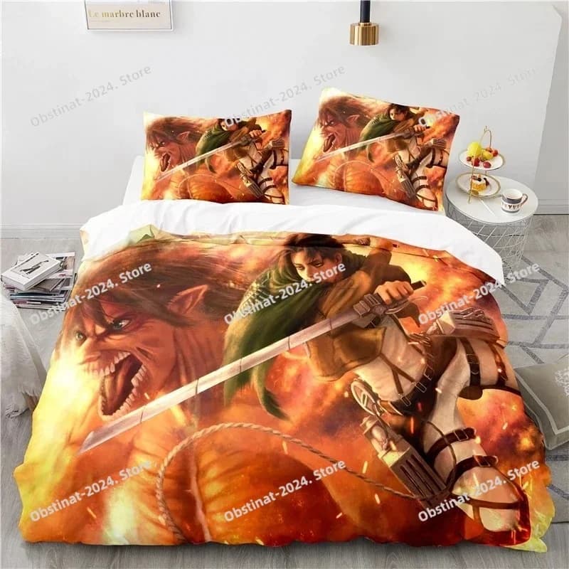 Giappone Attack on Titan 3d Set copripiumino Set biancheria da letto stampata Federa Twin Full Queen King Size Biancheria da letto in lino Dropshipping