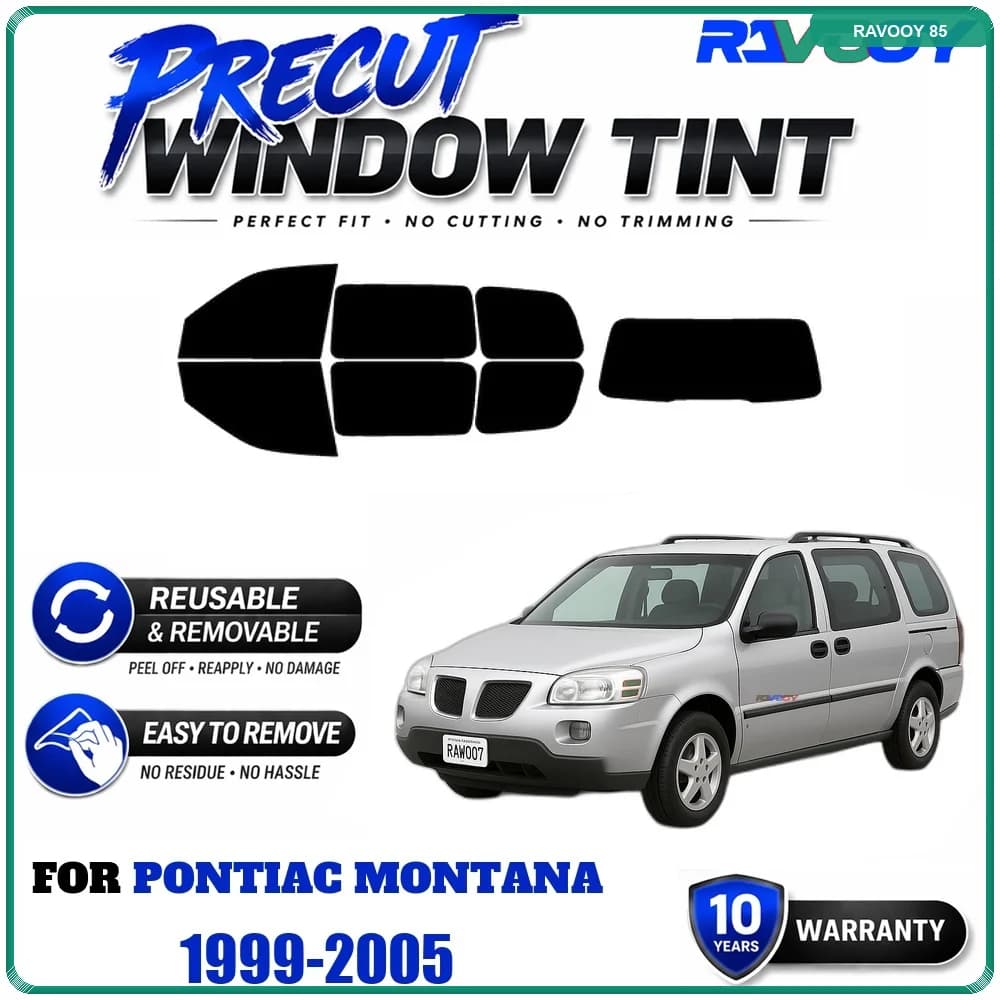 RAVOOY Precut Window Tint, Reusable Removable EPU Film, Custom Fit for Pontiac Montana 1999-2005, UV Heat Protection
