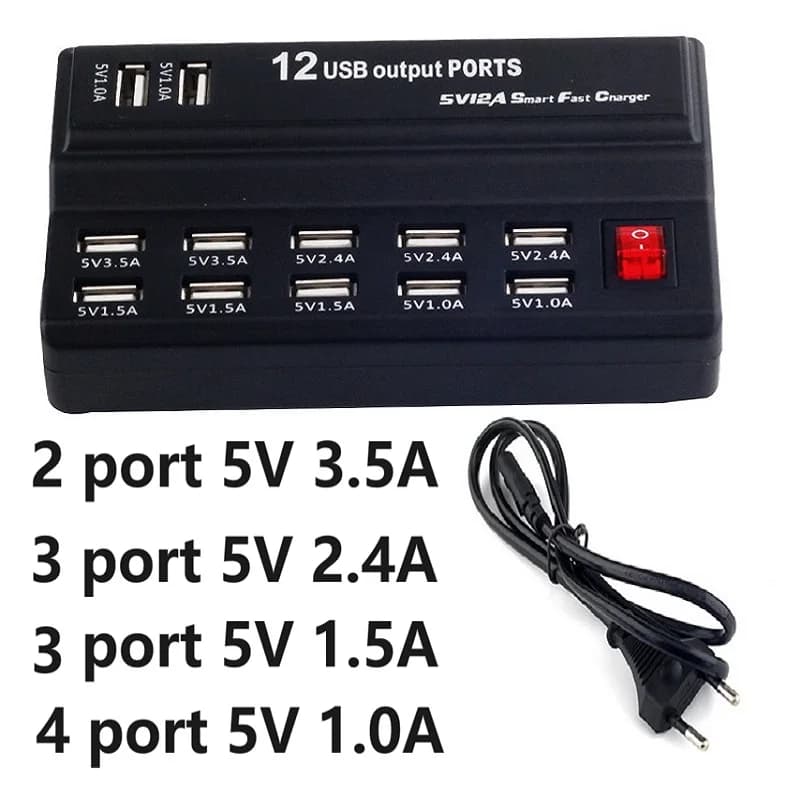 Caricabatterie per telefono a 12 porte 5V 3.5A 2.4A 1.5A 1A presa di alimentazione USB telefono tablet caricabatterie adattatore Hub per IPhone Samsung Huawei