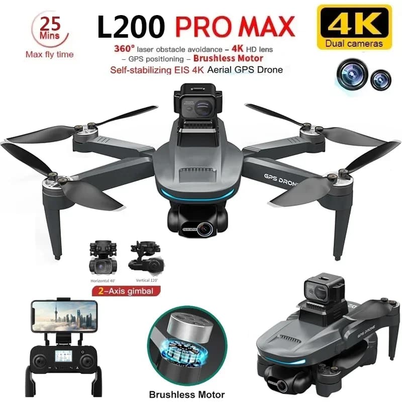 L200 PRO MAX Drone 4K PTZ 2-axis HD Double Camera 360 ° Brushless Motor to Avoid Obstacles GPS 5G WIFI RC FPV Quadcopter Toys