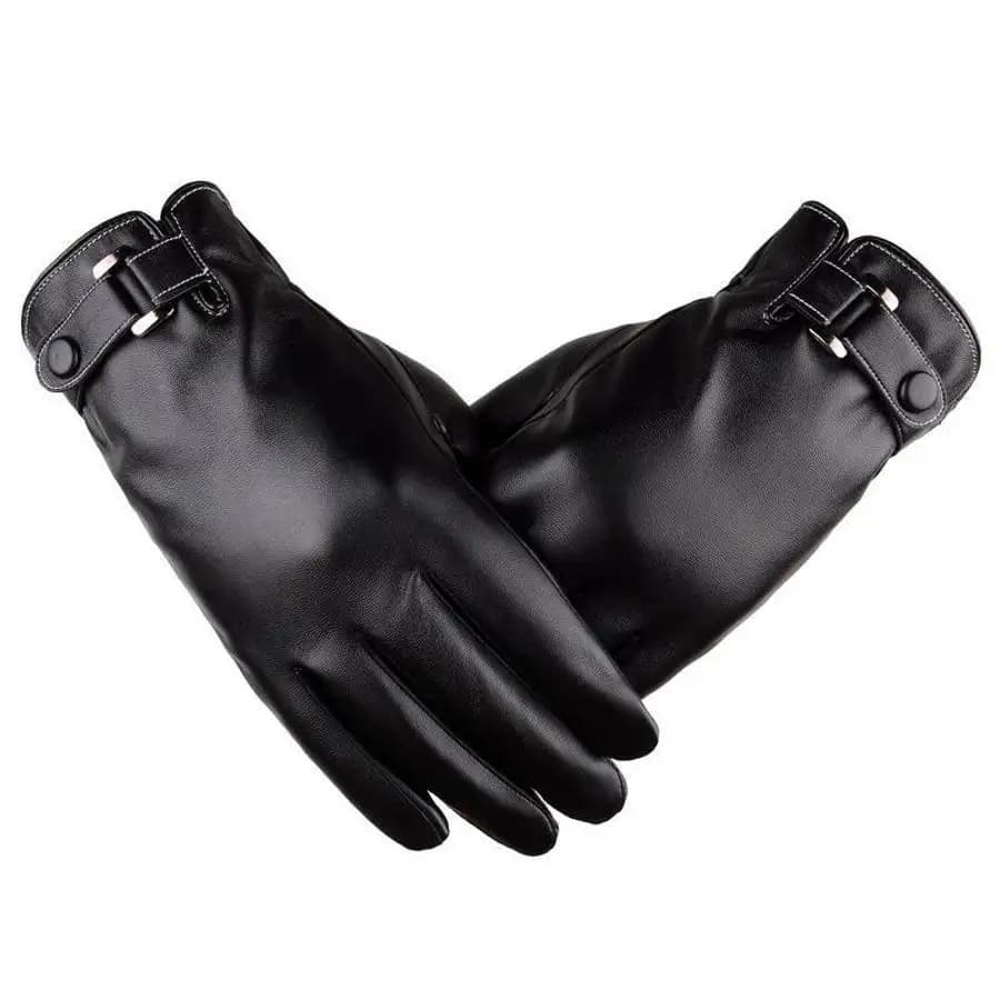 Black Driving Cycling Thermal Gloves Men Winter PU Leather Touch Screen Warm Fleece Lined Windproof Cold Weather Accessory