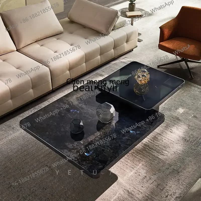 zq Natural Stone Tea Table Italian Minimalist Square Coffee Table Combination Natural Marble Tea Table