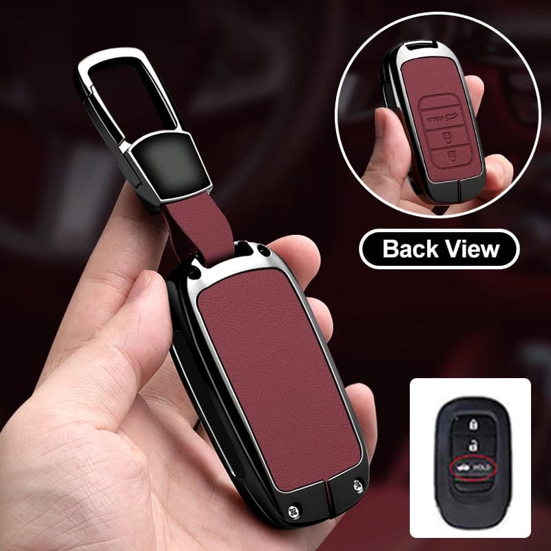 Metal Car Key Fob Case Cover Keychain For Honda Civic Accord CR-V HR-V ZR-V Pilot Vezel Odyssey Passport CRV Leather