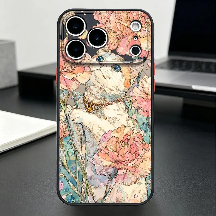 Funda Back Phone Cover Case for iPhone 17 Pro Max XS XR 17e 7 8 SE 13 Mini 16 Plus 11 15 12 Air 14 Watercolor Cat
