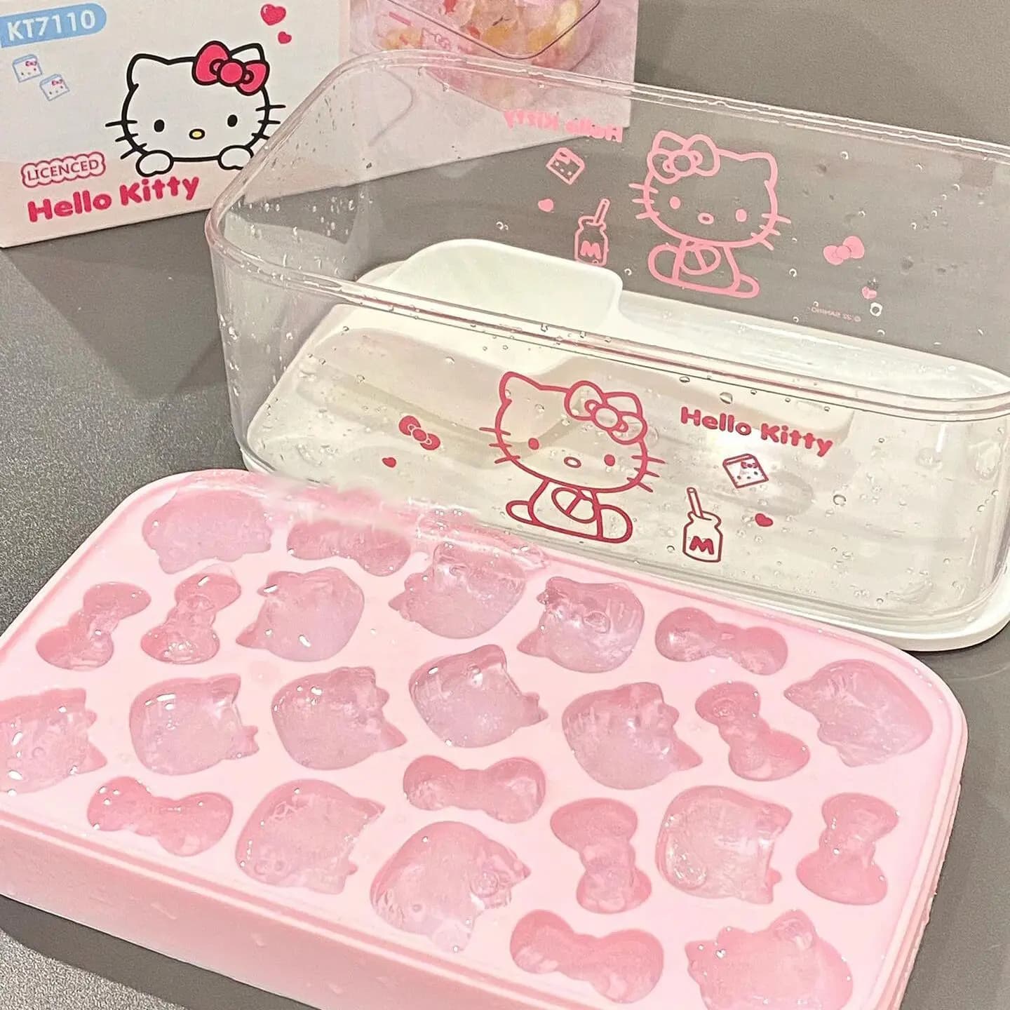 Stampo per Cubetti di Ghiaccio in Silicone Hello Kitty con Contenitore - Stampo per Ghiaccio con Scatola di Conservazione, Simpatico Accessorio Sanrio per Congelatore