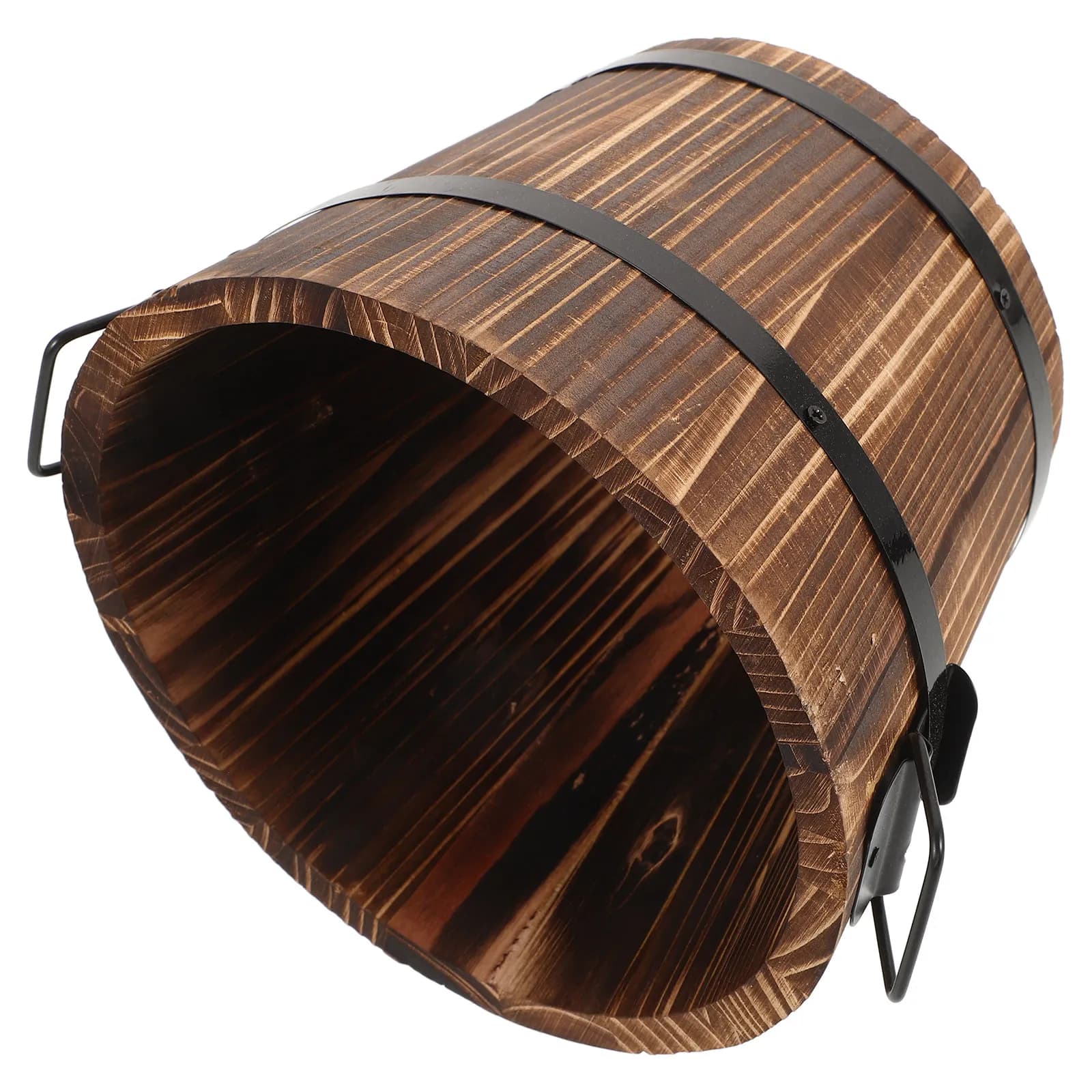 Wood Rice Steamed Bucket Korean Style Rustic Wooden Barrel Kitchen Food Storage Round Wood Container Handle Rice Storage