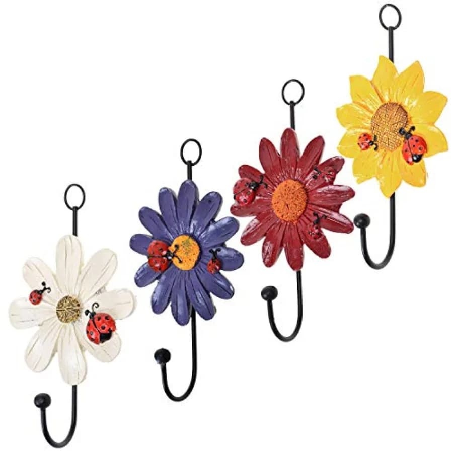 Decorative Hooks Coat Hanger Flower Key Holder Metal Hook for Towel Hat Clothes 4Pcs