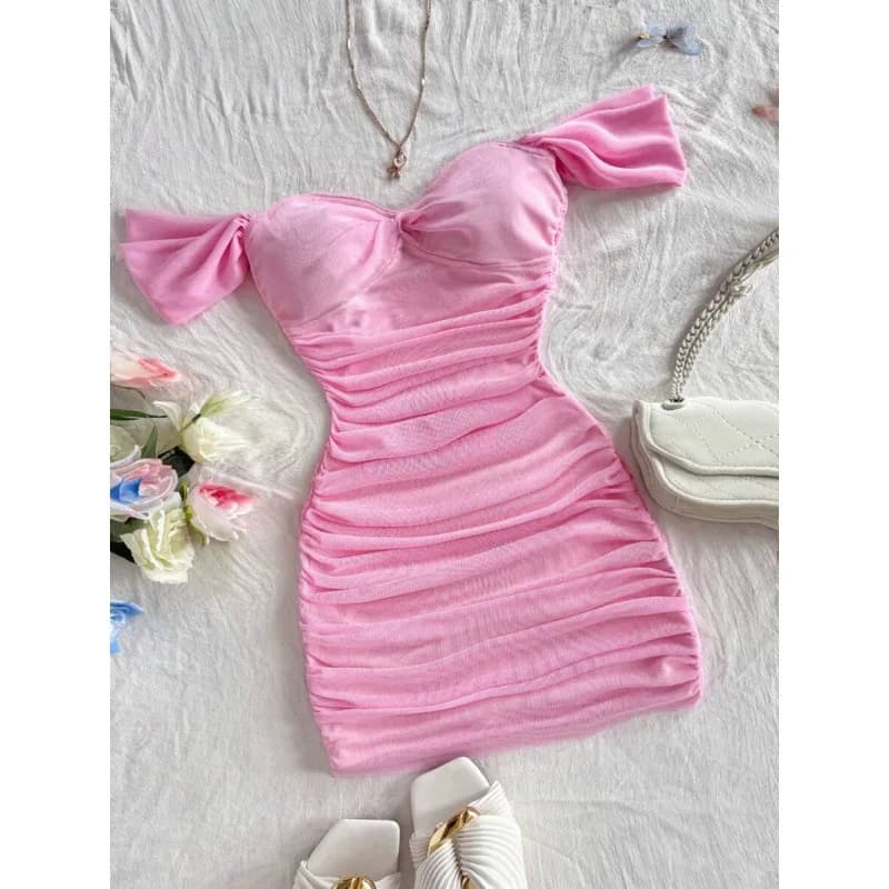 Women's Mesh Hip Dress Bodycon Dress Cross-Border Fashion T-Shirt Style Other Fabric Fly Sleeve Other Material 100%