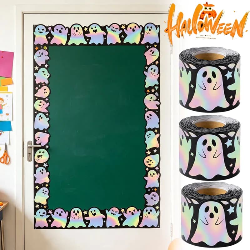 1-20Rolls Halloween Laser Cut Ghost Paper Border Haunting Self Adhesive Decorative Tape for Classroom Bulletin Board Wall Decor
