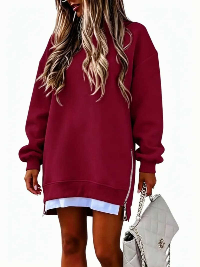 Women's Long Sleeve Sweatshirt Side Zipper Pullover Hoodie Oversized Loose Fit Casual Streetwear Fashion Top
