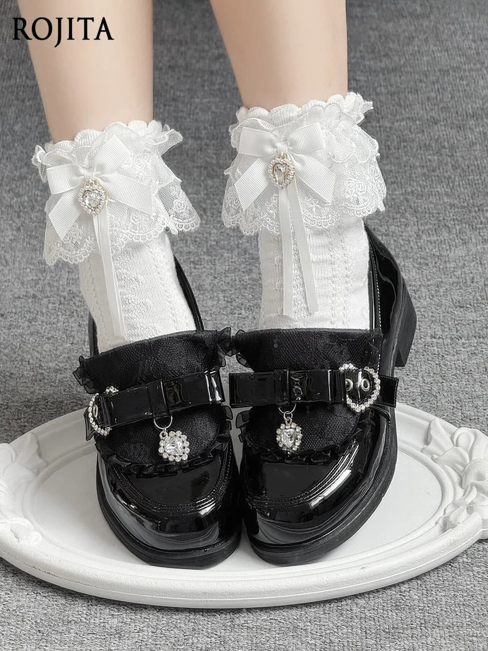 Mocassini Originali Stile Giapponese con Lacci e Strass, Scarpe Primaverili 2026 Nuove da Donna