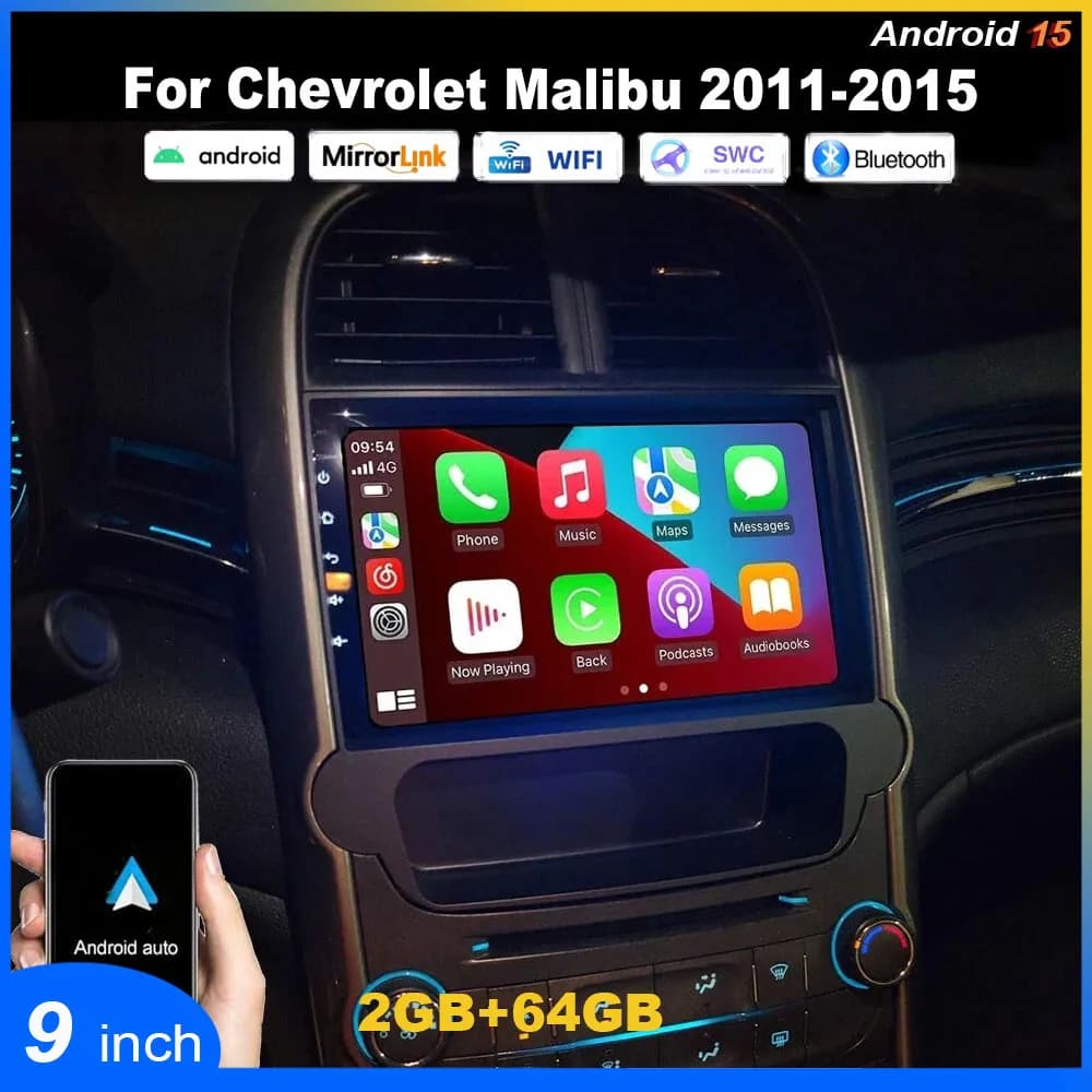 Autoradio Android 15 da 9'' per Chevrolet Malibu 2011-2015 con Bluetooth, Carplay e Android Auto, WiFi, Navigazione GPS, 2+64GB