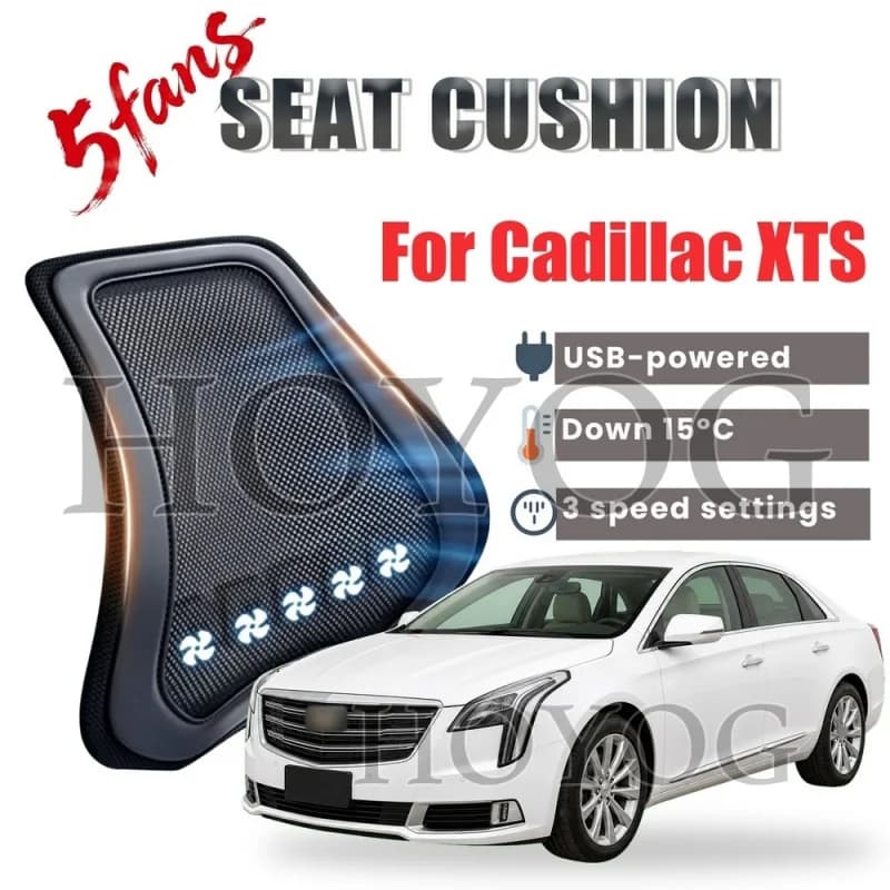 For Cadillac XTS Car Seat Cooling Lumbar Support Cushion Back Support Pillow USB Fan Ventilated Mesh 3 Speed Breathable Ice Silk