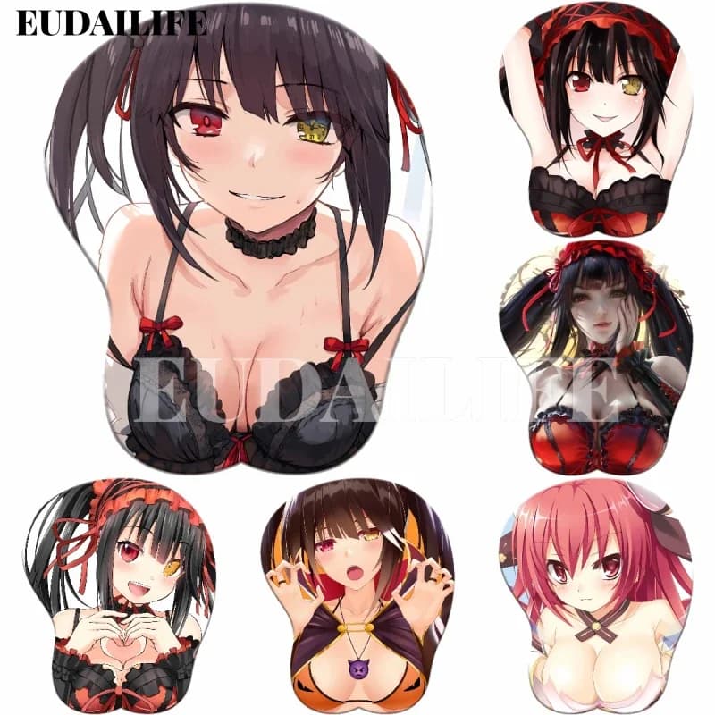 Date a Live 3D Poggiapolsi per le mani Tappetino per mouse Tokisaki Kurumi Anime Mousepad Seno in silicone Oppai Morbido tappetino per mouse Regalo di lavoro d'ufficio