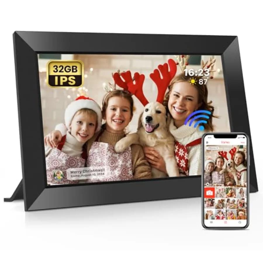 Cornice digitale WiFi Frameo da 10,1 pollici con memoria da 32 GB, schermo touch IPS 1280 x 800, cornice elettronica intelligente per foto, montabile a parete