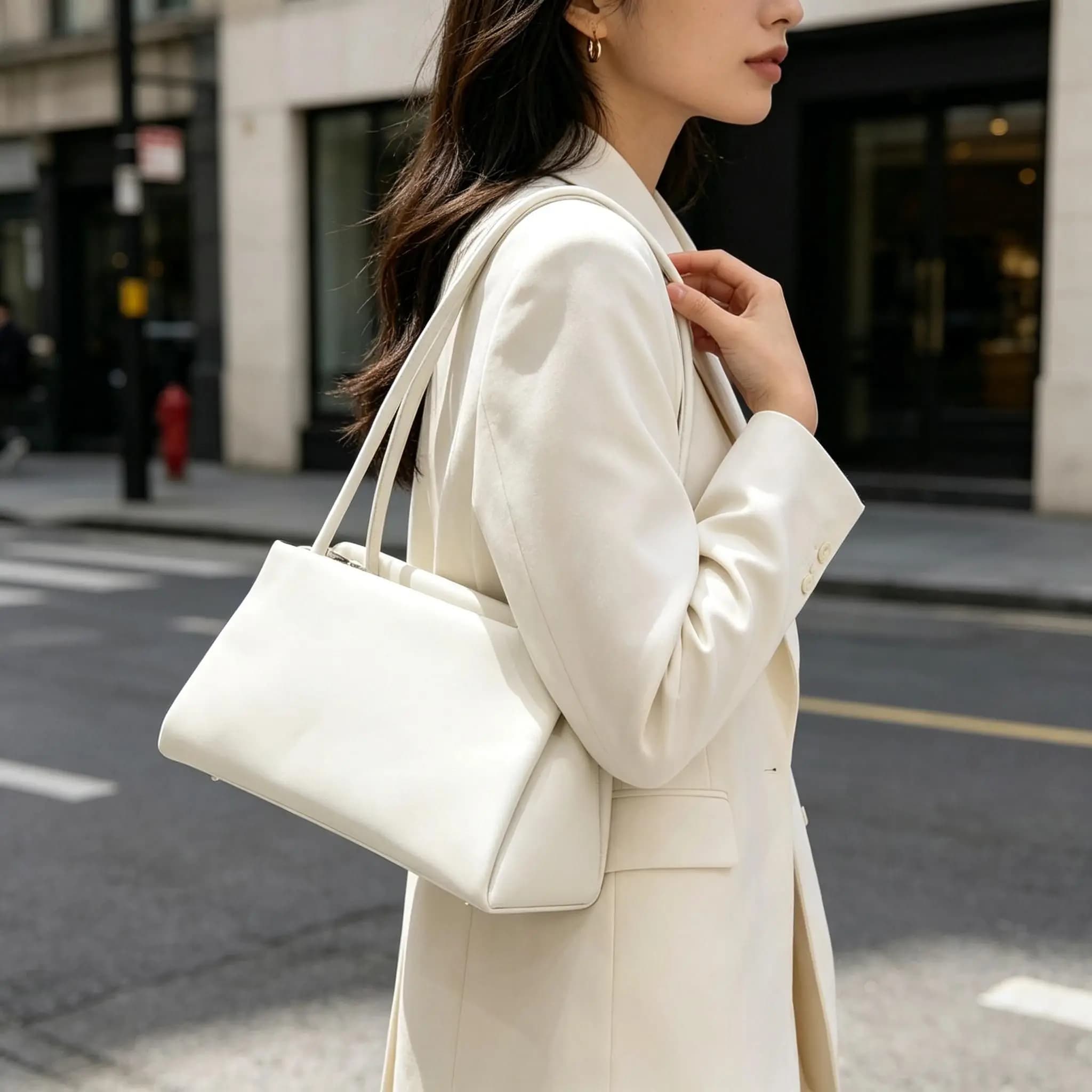Borsa sottospalla di lusso testurizzata, dal design di nicchia, minimalista e di alta gamma, alla moda per pendolari, utilizzabile anche come borsa a mano.