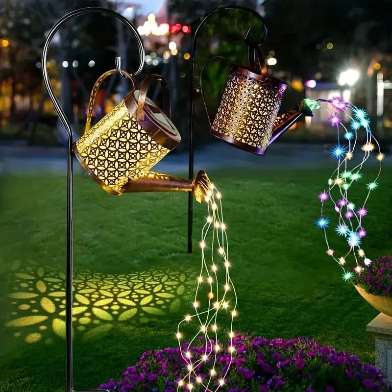 Grande Lanterna Retrò in Metallo a Energia Solare, Luce a Forma di Annaffiatoio, Impermeabile per Esterni, Luci a LED a Stella Sospese per Decorazione Giardino