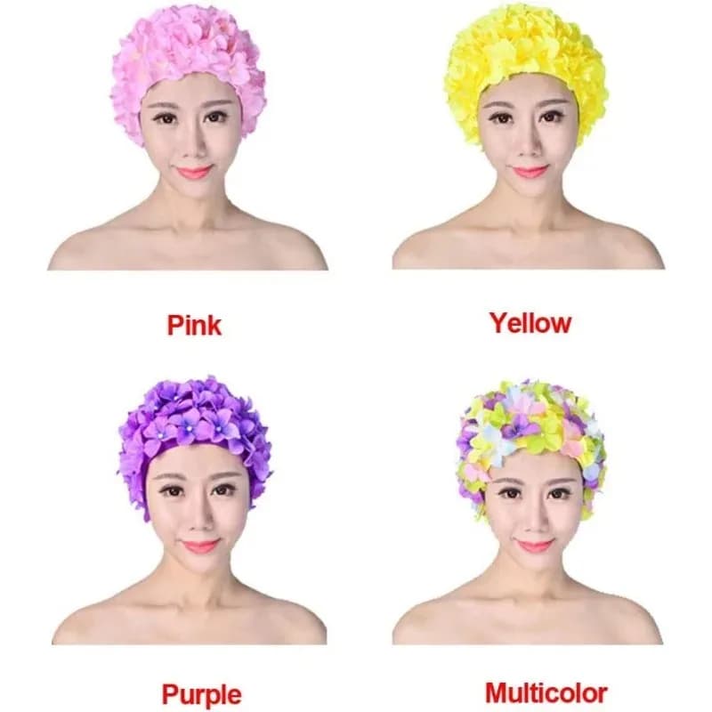 Nuovi berretti con fiori - Cuffia da bagno petalo (multicolore) Cuffia da nuoto da donna, nuoto retrò traspirante