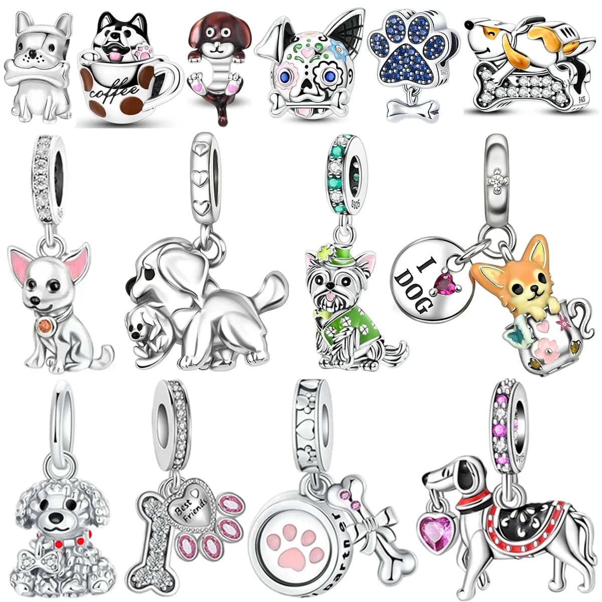 925 sterling silver cartoon simpatico metallo cane charms portachiavi osso zampa stampa orecchini pendenti braccialetto fai da te collana gioielli regalo