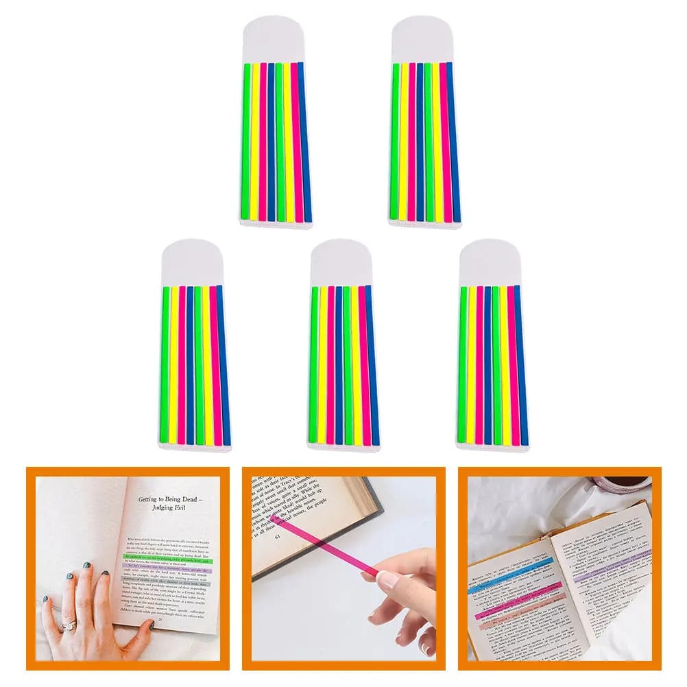 5Sets Multi Color Reading Strips Sticky Fluorescent Index Tabs Book Annotation Tape Soft Highlight Strips Highlighter Tape