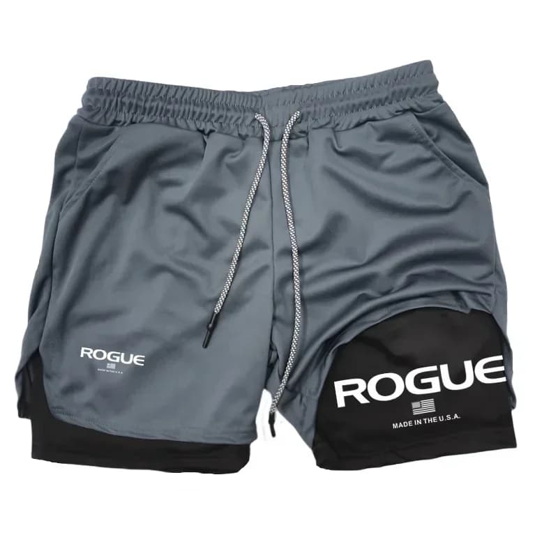 Pantaloncini da Fitness 2 in 1 per Uomo Rogue Gyms, Abbigliamento Sportivo Estivo a Doppio Strato con Compressione, Tuta Sportiva Maschile, Pantaloncini da Jogging