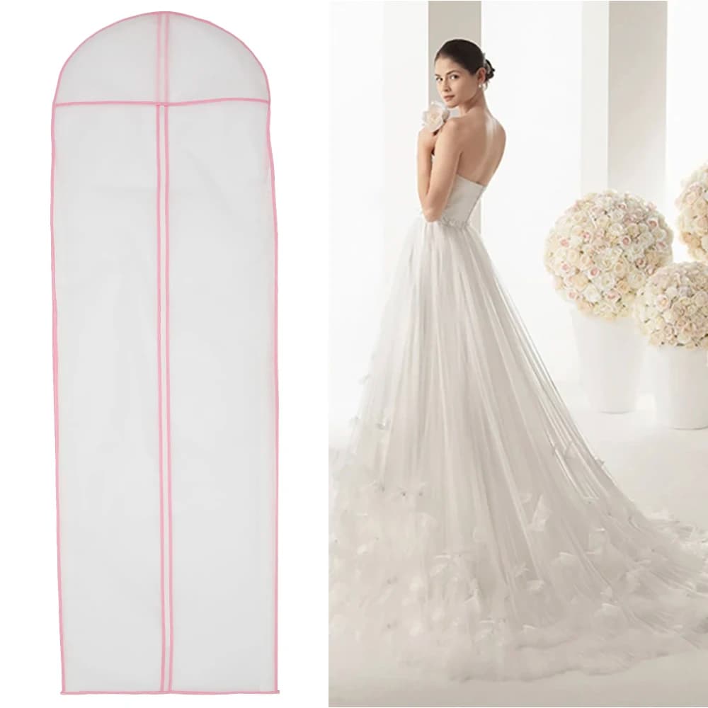 Copertura antipolvere per abito da sposa lungo 180 cm con cerniera Borsa per riporre abiti in tessuto non tessuto Custodia protettiva per indumenti per guardaroba
