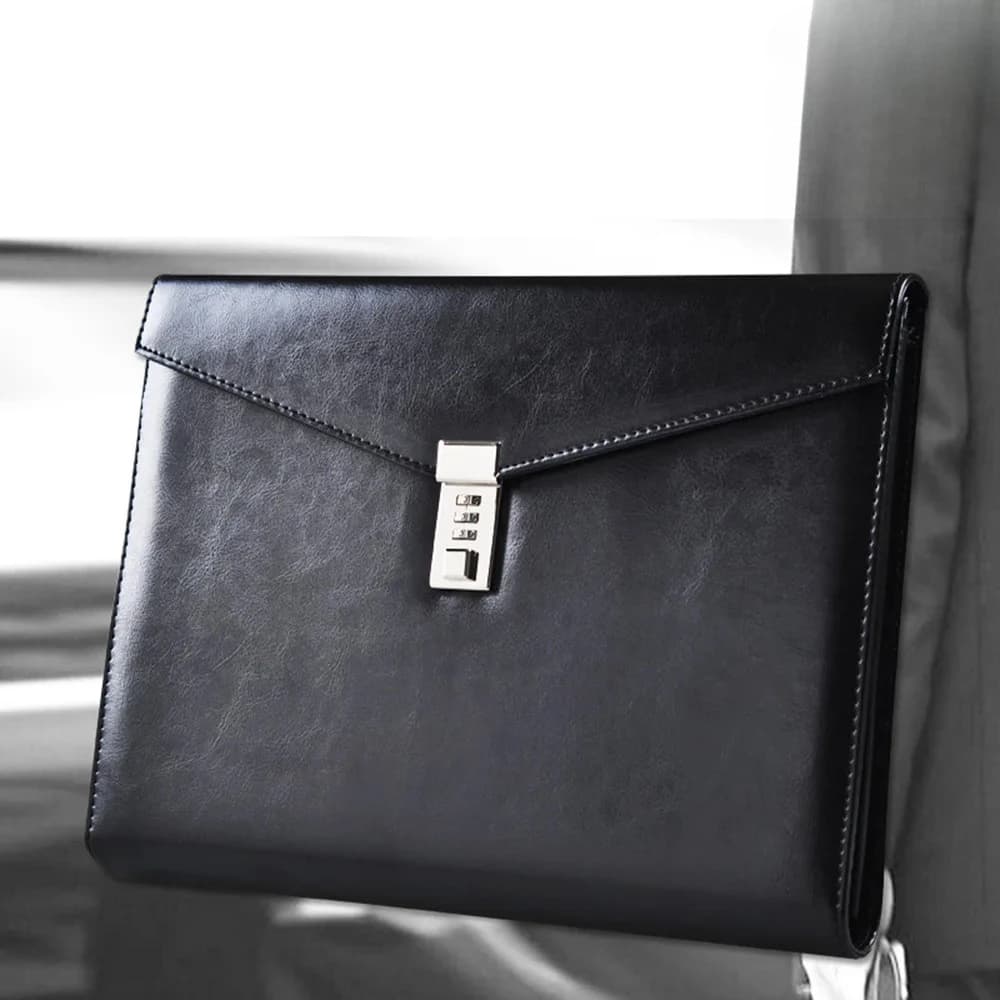 PU Leather A4 Document File Folder Name Logo Custom with Lock Password Briefcase Organzier Office Manager Bag
