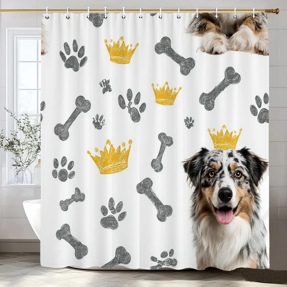 Tenda da doccia con motivo a cane cartone animato, tenda da doccia decorativa per bagno con fiori e piante, tenda per la casa con ganci