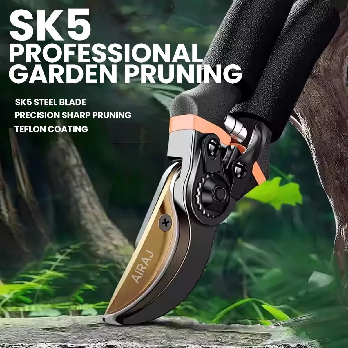 AIRAJ pruning shears 8,5 inch pruning scissors with SK5 blade for bonsai fruit tree flower pots, anti-slip ergonomic handles