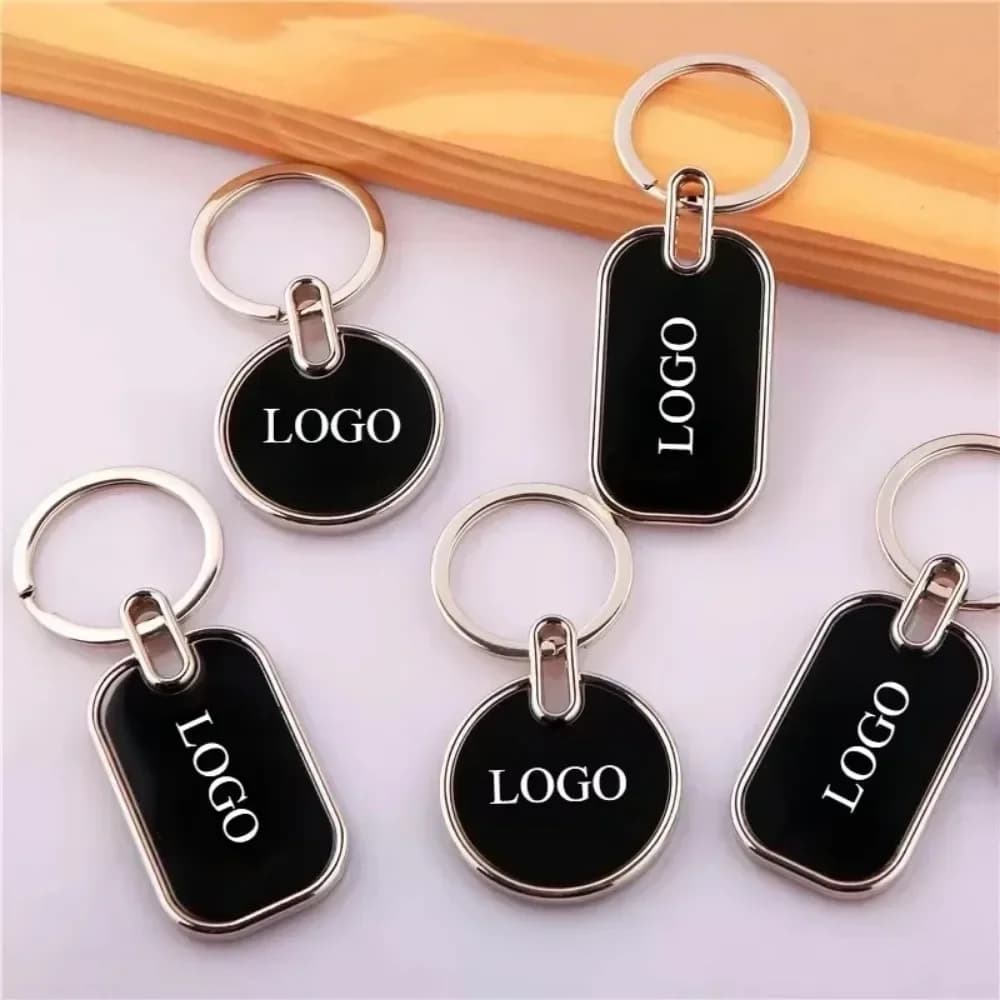 Portachiavi in Metallo Personalizzato con Incisione Logo Nome, Anello Portachiavi con Marcatura Laser, Regalo Promozionale Nero Lucido