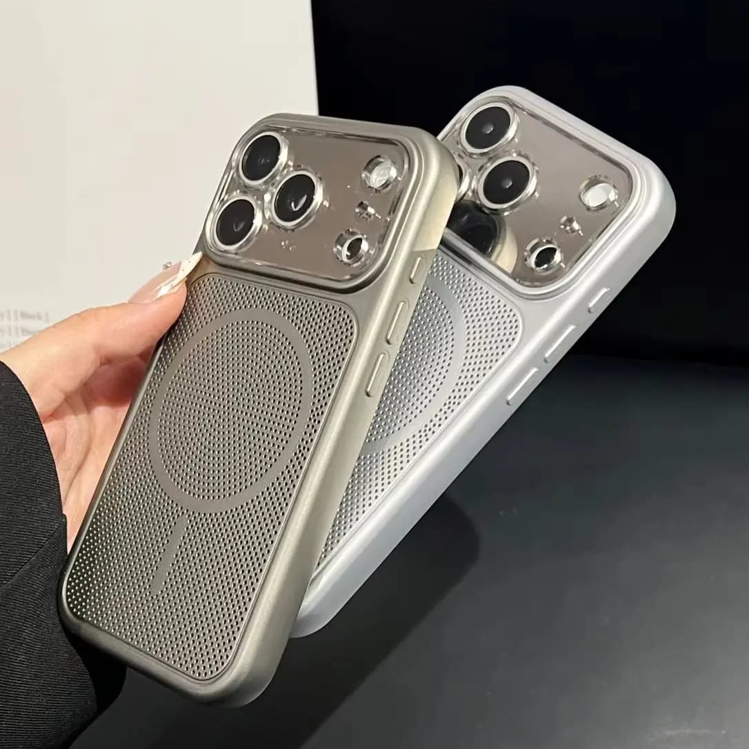Metallic Dissipate Heat Mesh For Magsafe Magnetic Case For iPhone 17 16 15 14 13 Pro Max Reflective Mirror Camera Protect Cover