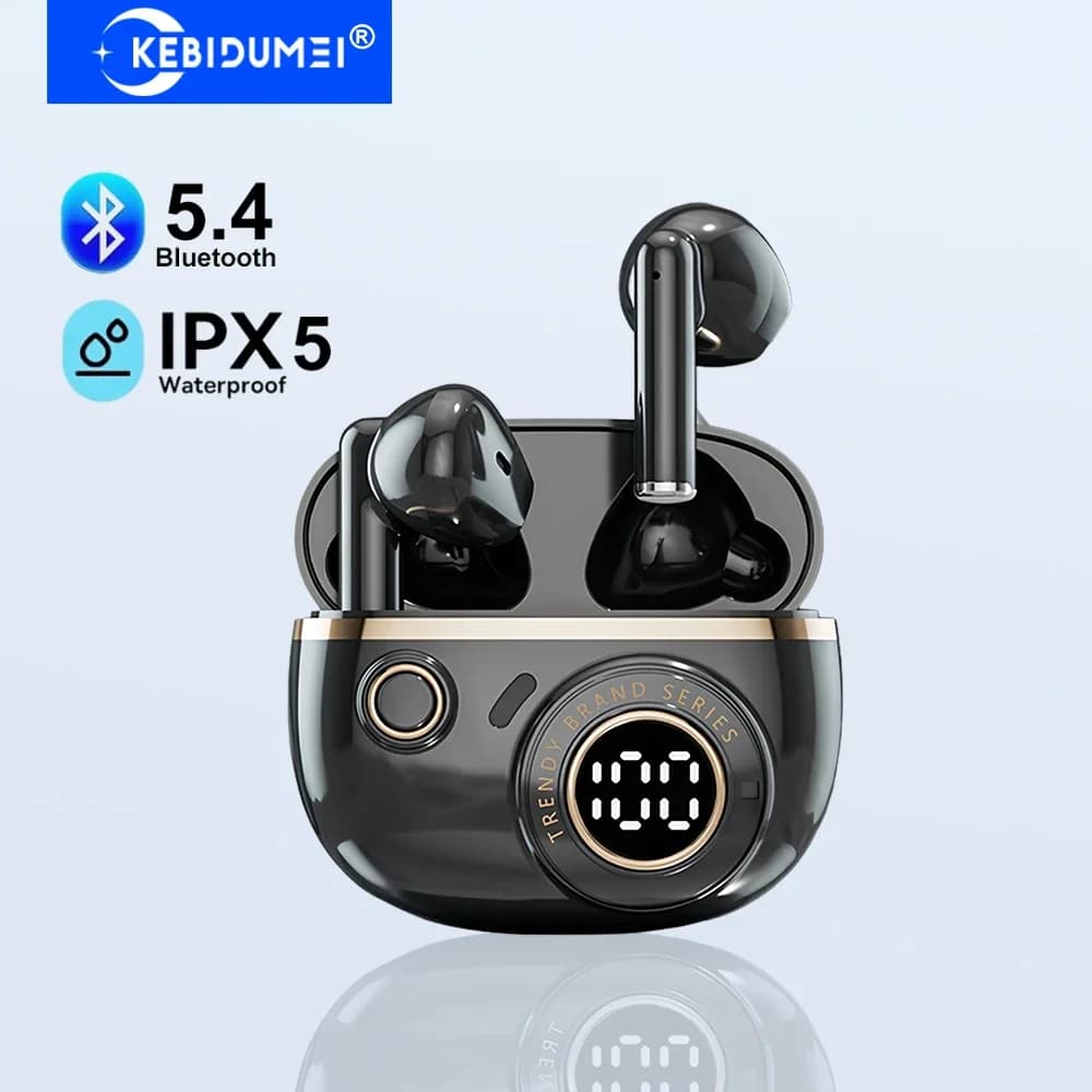 Wireless Headphones Bluetooth 5.4 Headphones TWS Mini LED Display Headphones HiFi stereo earphones with noise reduction