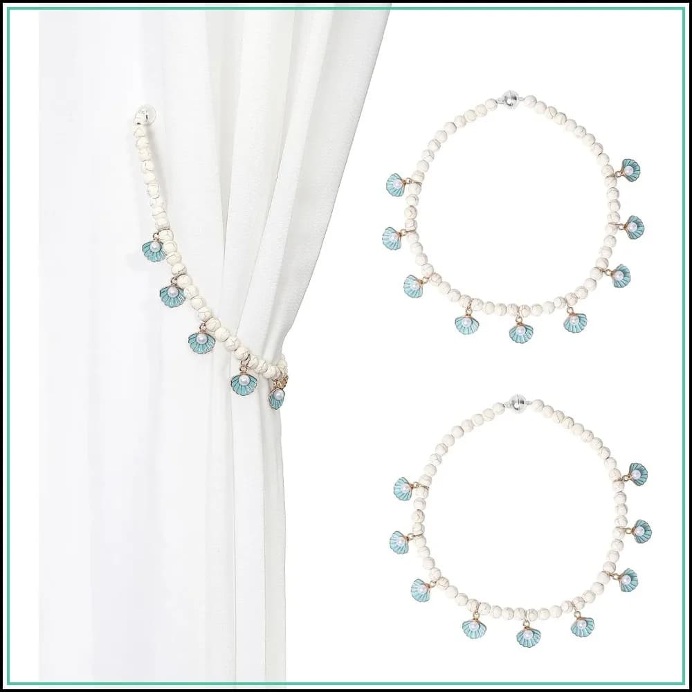 Ocean Theme Coastal Seashell Beaded Magnetic Curtain Tiebacks with Conch Decorations