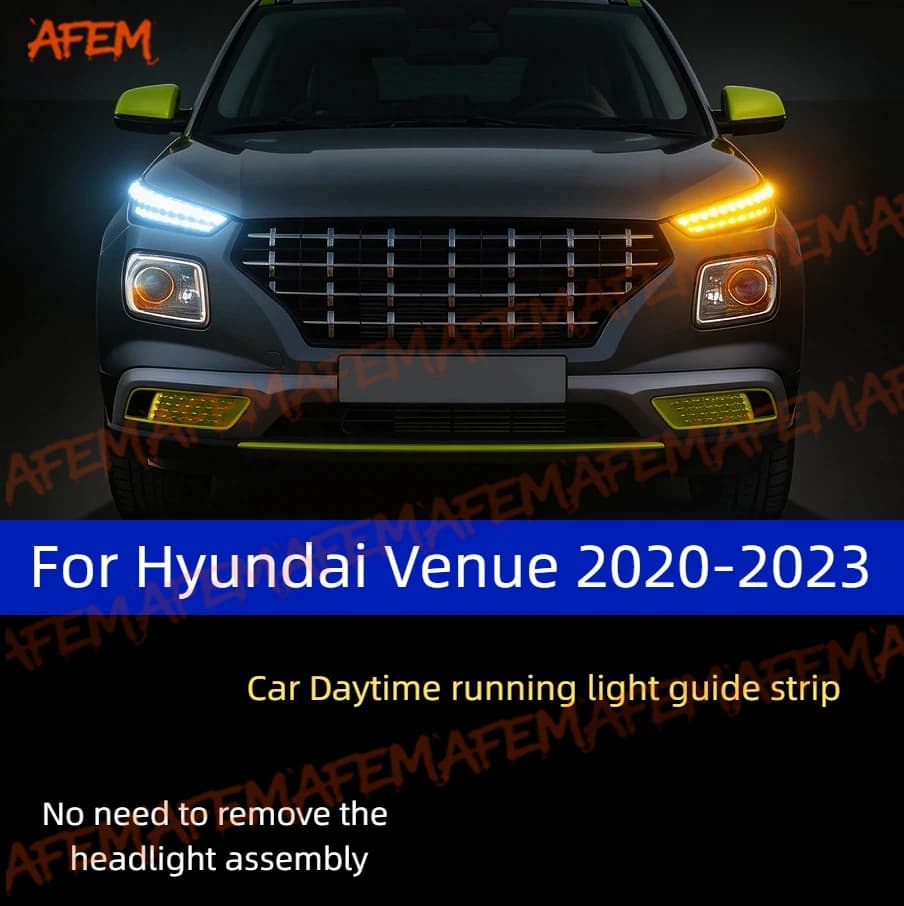 For Hyundai Venue 2020-2023 2Pcs 12V Led Guide Strip Headlight For Car Daytime Running Lights Turn Signal DRL Car Modification