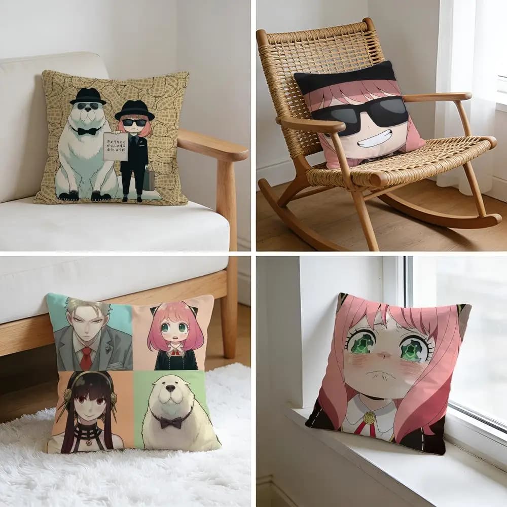 Fodera per cuscino in lino lavato, morbida e traspirante, decorativa per divano, casa, S-Spy X F-Family Anime.