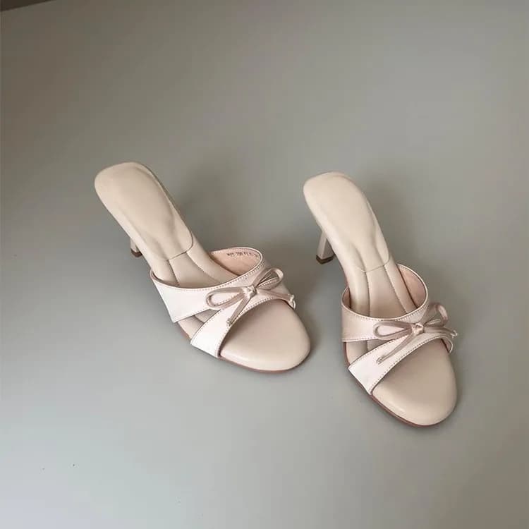 Butterfly Knot Open Toe Sandals Women's 2026 New Summer Slip On High Heels Elegant Thick Heel Party Dress Slippers Shoes