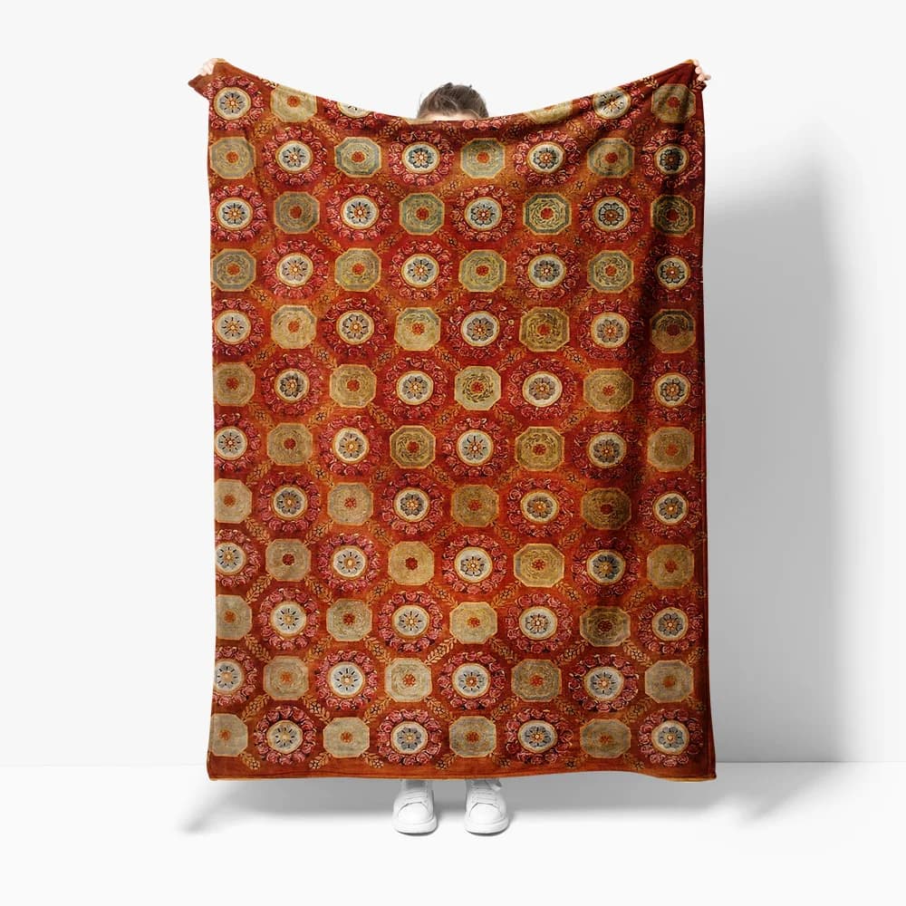 Golden Embroidered Patchwork Fleece Blanket Sofa Bed Throw Cushion Cover Decorative Bedspread