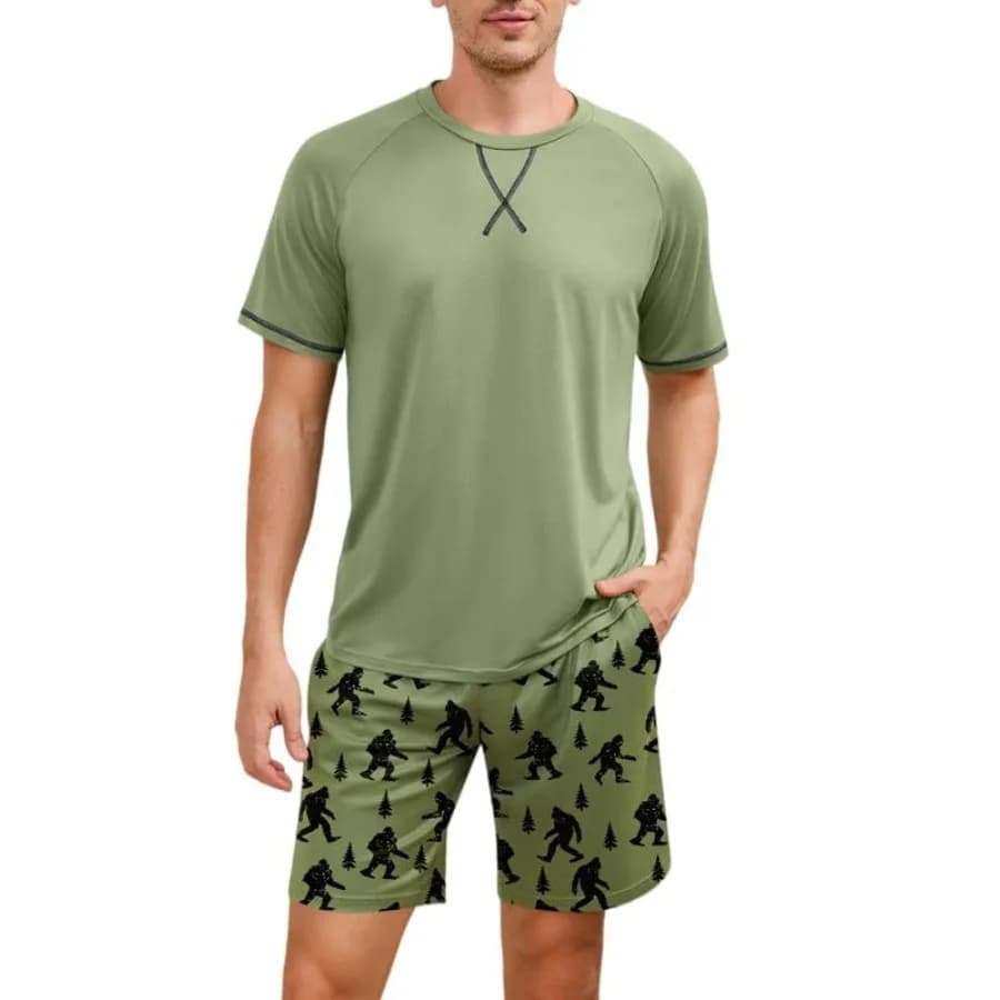 Marvmys Pigiama da uomo in cotone, pigiama estivo a maniche corte, pigiama leggero, 2 pezzi, abbigliamento da casa con tasche, S-2XL