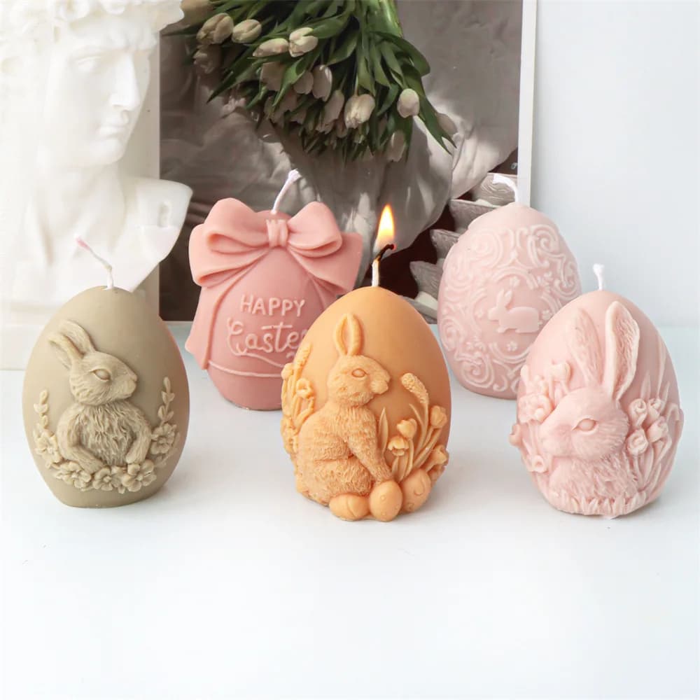 Stampo in silicone per candela pasquale con coniglio pasquale 3D, fiocco in rilievo fatto a mano, coniglio, aromaterapia, sapone, torta, gelato