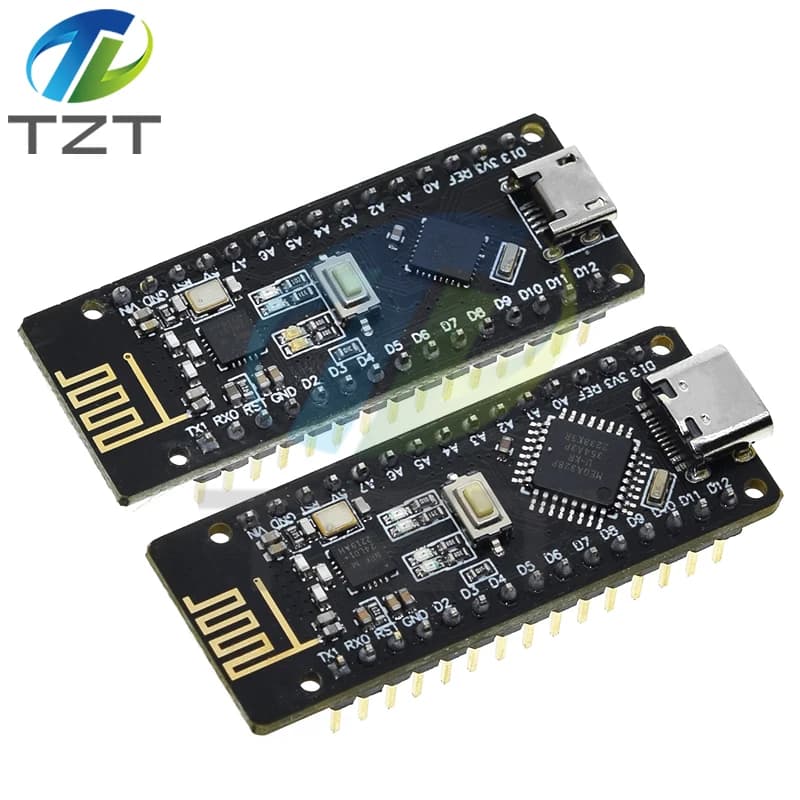 TZT 1/2PCS RF-Nano per Arduino Nano V3.0, Micro USB Nano Board ATmega328P QFN32 5V 16M CH340, integra NRF24l01 + 2.4G Wireless